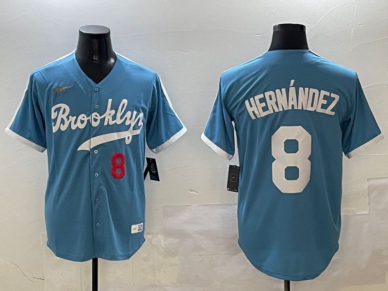 Men Los Angeles Dodgers #8 Hernandez Light Blue Throwback Game 2025 Nike MLB Jersey style 3067->los angeles dodgers->MLB Jersey